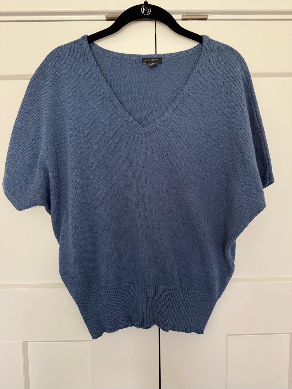 Ann Taylor Factory Blue V-Neck Short Sleeve Dolman Sweater
